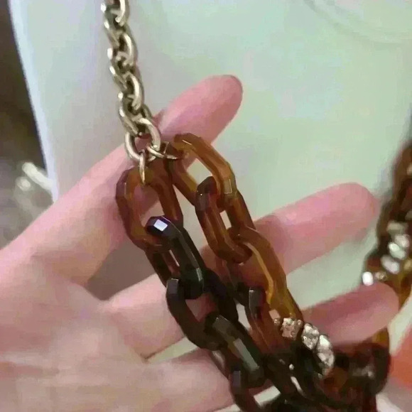 J crew vintage cocktail necklace gold tone brown plastic rhinestones - Picture 14 of 17